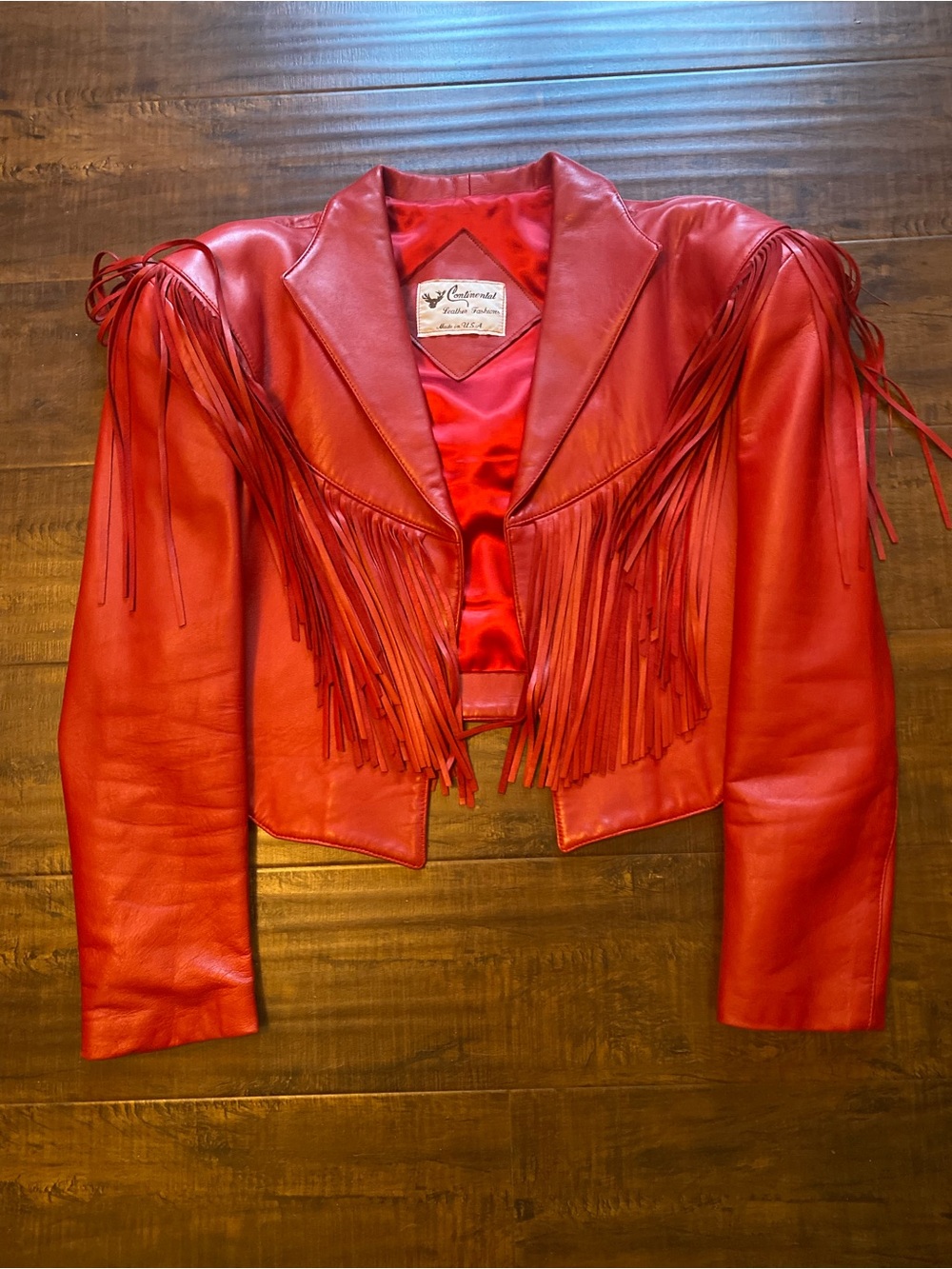 Centennial Red Leather Fringe Cropped Jacket